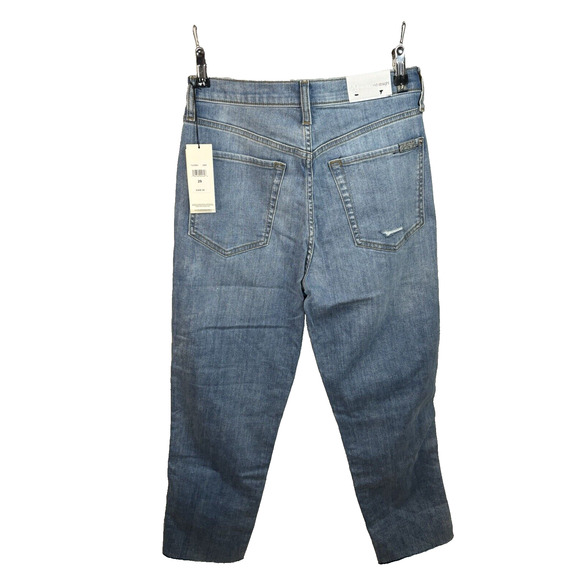 7 FOR ALL MANKIND High Waist Crop Straight Leg Jeans Distressed Women's Size 29 - Picture 2 of 15